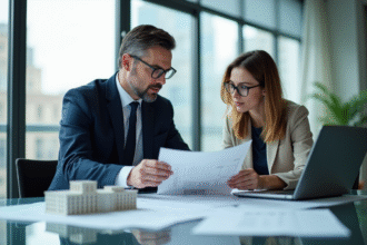 Consultant en costume bleu et ingénieure en réunion
