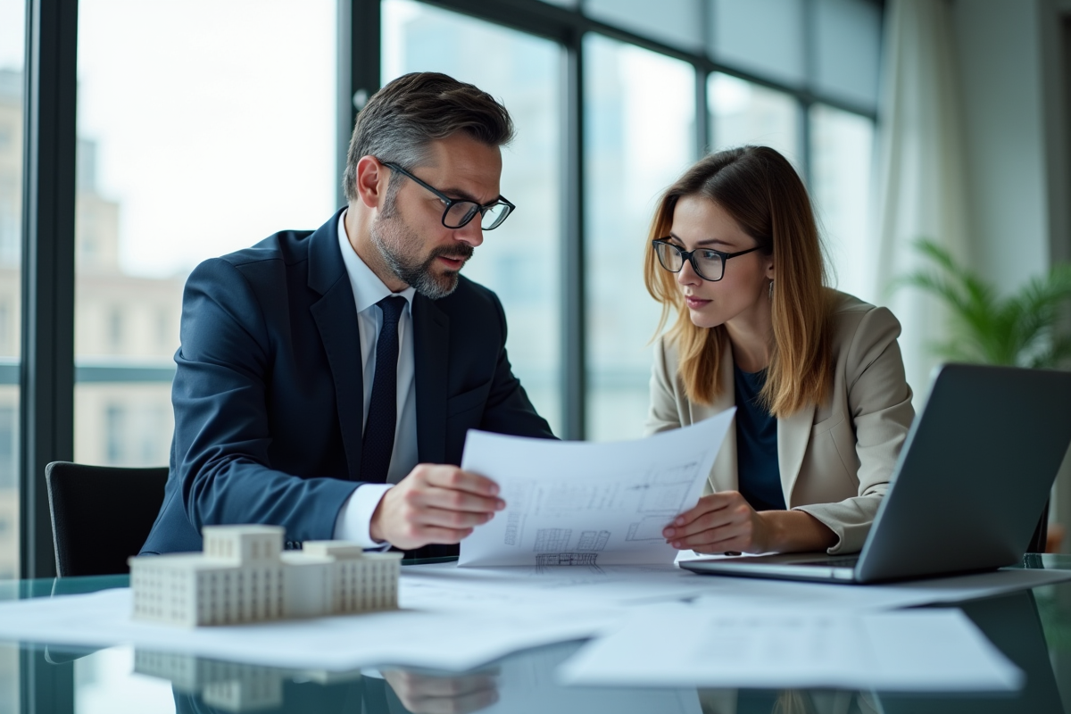 Consultant en costume bleu et ingénieure en réunion