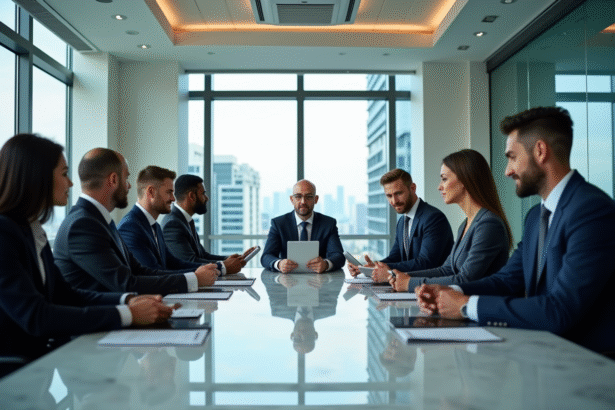 Groupe de professionnels en réunion dans un bureau moderne