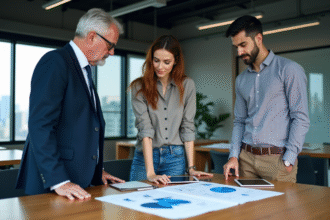 Groupe de professionnels en réunion dans un bureau moderne