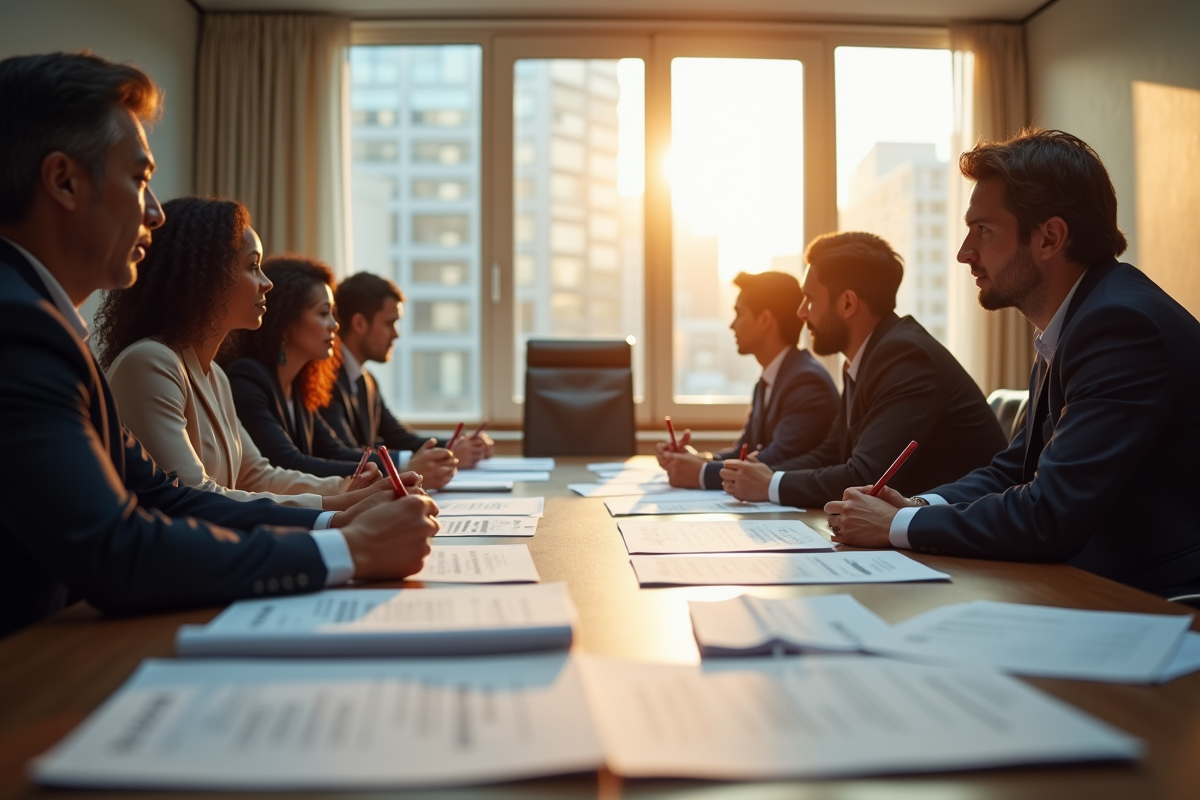 Equipe diverse autour d une table avec documents de salaire
