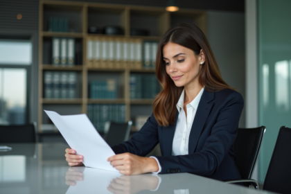 Femme d'affaires concentrée lors d'une réunion en intérieur