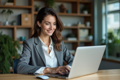 Femme professionnelle travaillant sur Excel dans un bureau