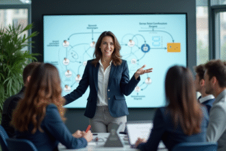 Femme professionnelle en formation réseautage en salle moderne