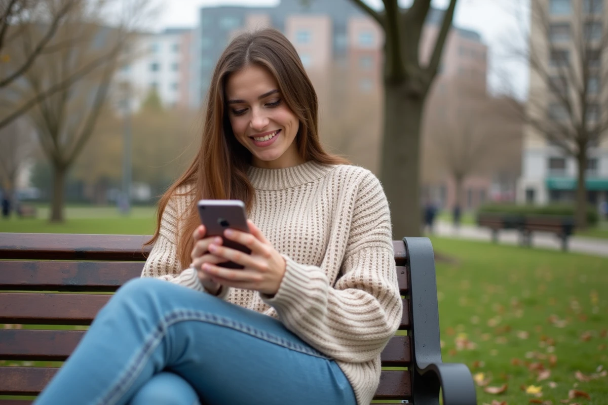 Jeune femme assise sur un banc dans un parc urbain
