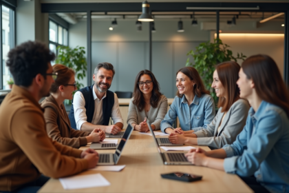 Groupe de collègues divers en réunion de travail