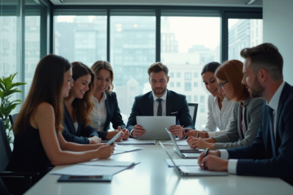 Groupe de professionnels en réunion dans un bureau moderne