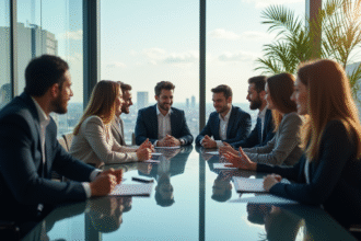 Groupe de professionnels en réunion dans un bureau moderne