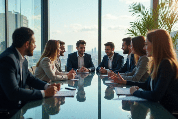 Groupe de professionnels en réunion dans un bureau moderne