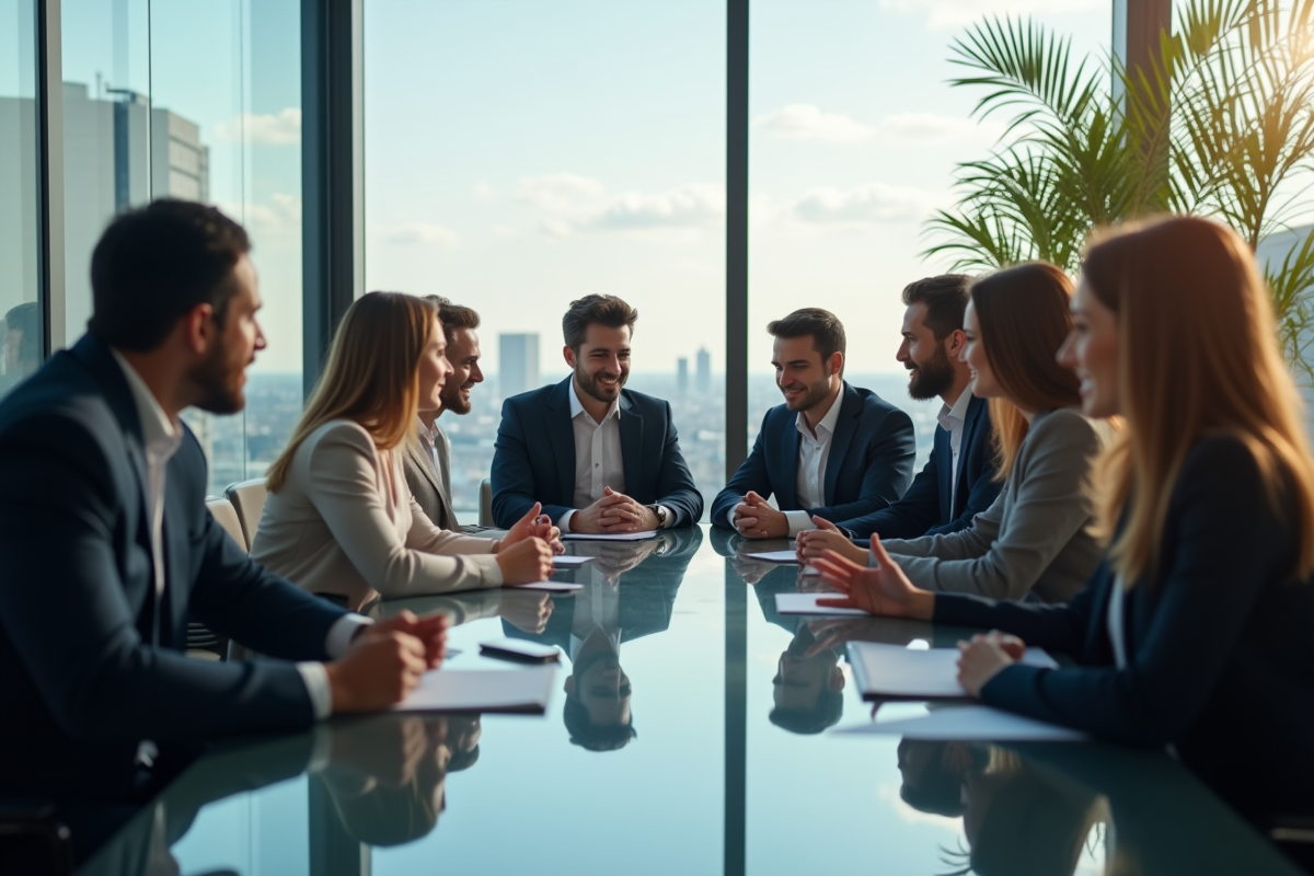 Groupe de professionnels en réunion dans un bureau moderne