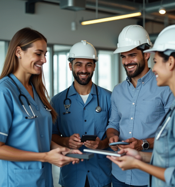 Groupe de professionnels divers dans un bureau moderne