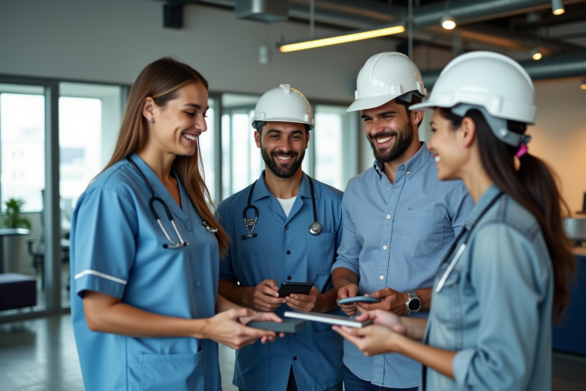 Groupe de professionnels divers dans un bureau moderne