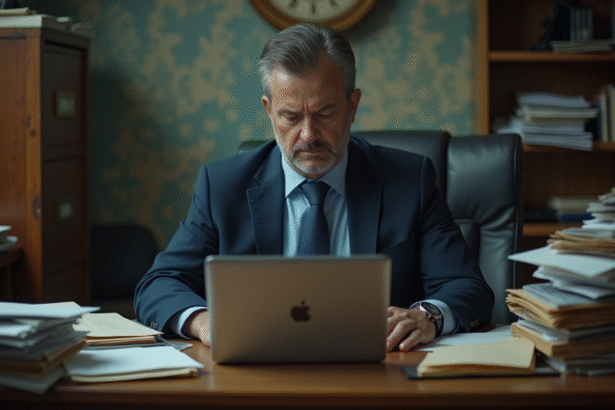 Homme d'affaires en costume dans un bureau discret