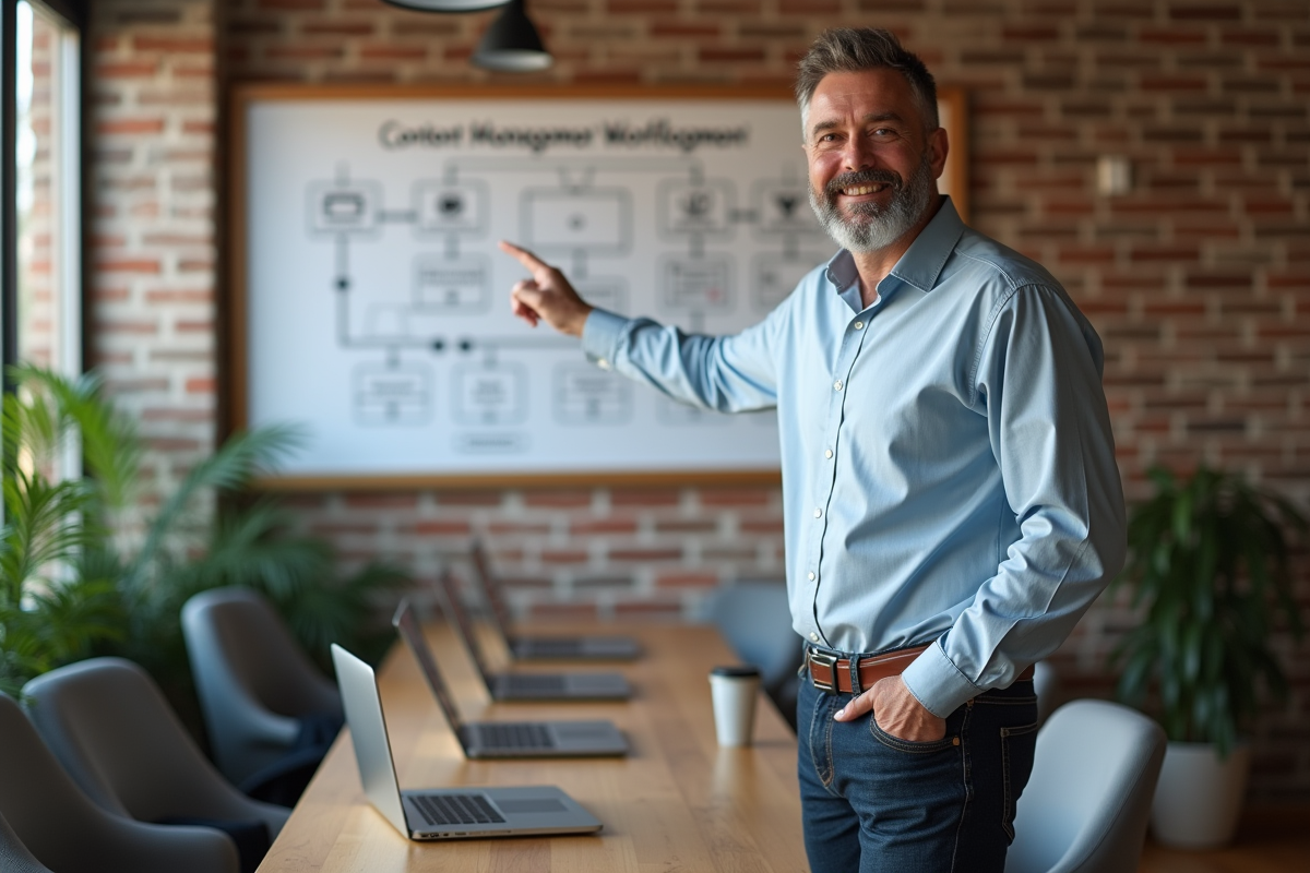 Homme expliquant un diagramme dans un espace de coworking
