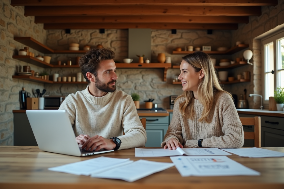 Jeune couple travaillant ensemble dans une cuisine chaleureuse