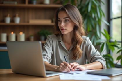 Jeune entrepreneure dans un bureau avec spa et budget