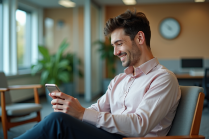 Employe canadien en pause dans un bureau moderne