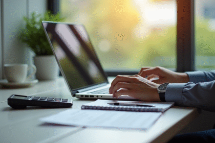 Personne travaillant à un bureau moderne avec un ordinateur portable