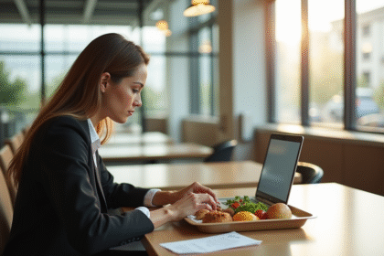 Personne travaillant seul avec déjeuner équilibré au bureau