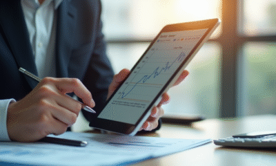 Professionnel examinant un graphique salarial numérique sur une tablette