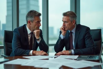 Homme et femme en réunion d'affaires dans un bureau moderne