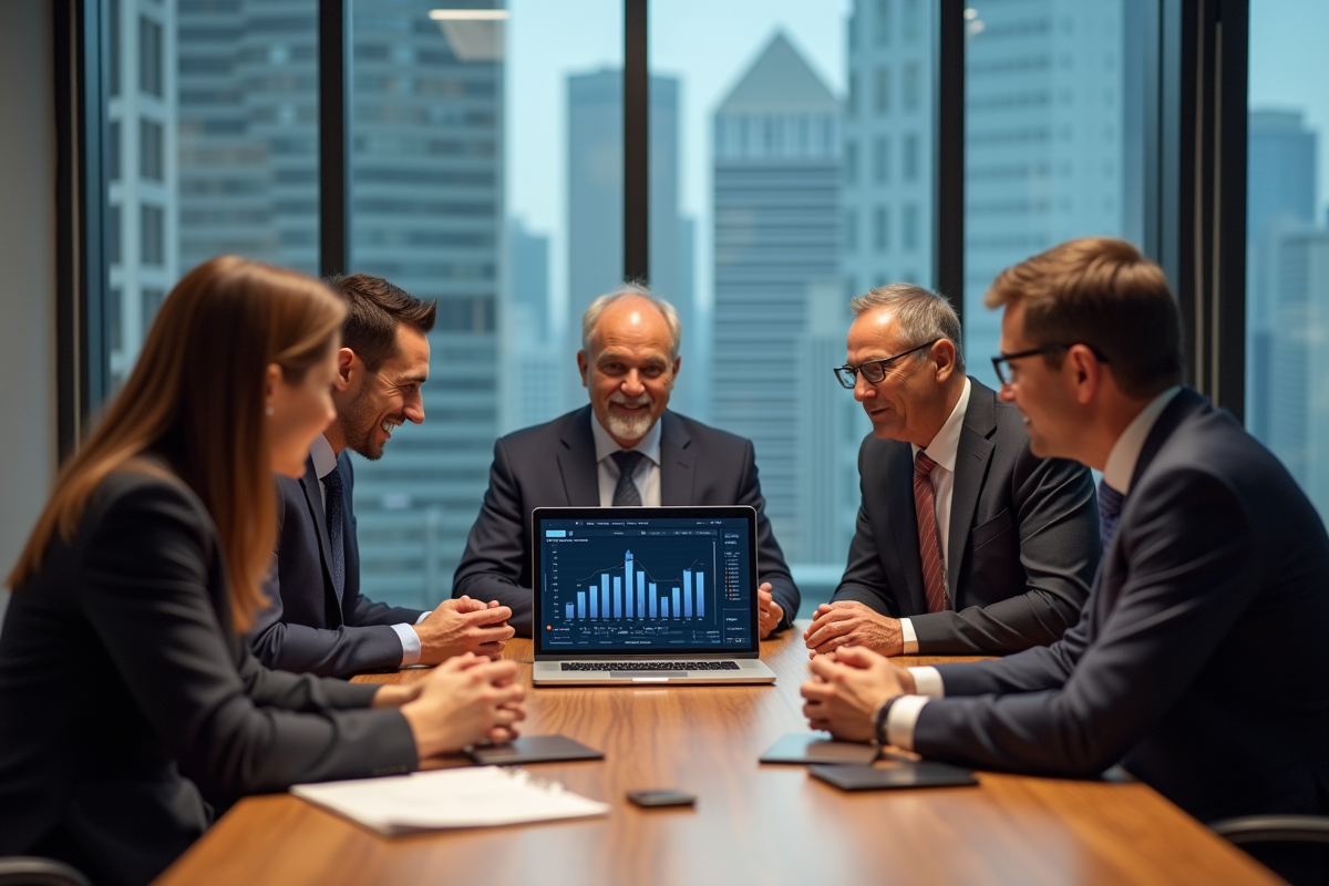 Groupe de professionnels discutant autour d